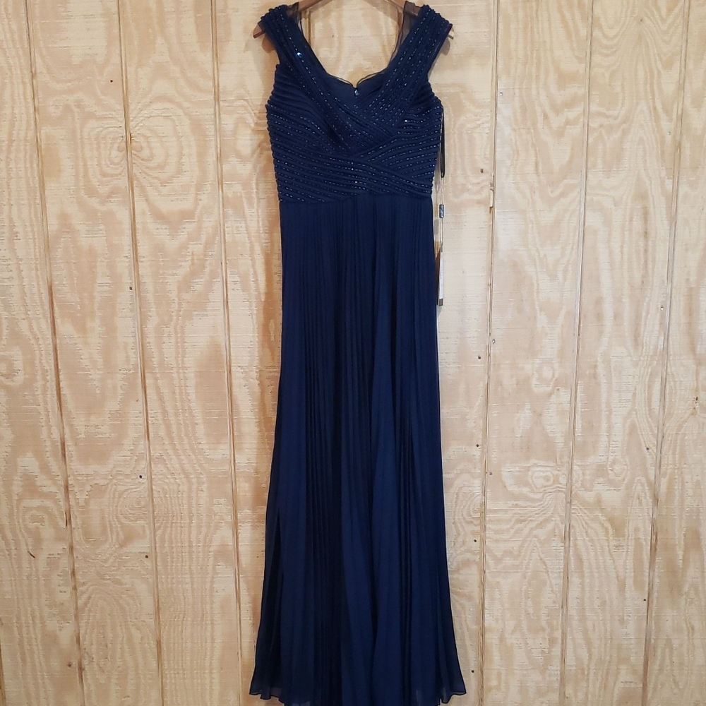 Alexander By Daymor NEW Midnite Blue Beaded Chiffon Gown Maxi Dress Size 6 #1855